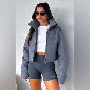 White Fox Grey Cropped Puffer